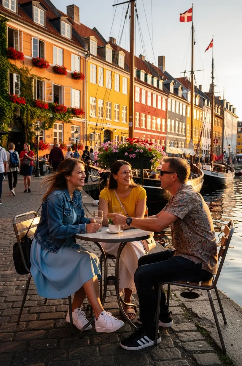 Billede af Københavns havneområde med moderne arkitektur, kulturelle seværdigheder og cyklister på byens transportnetværk.